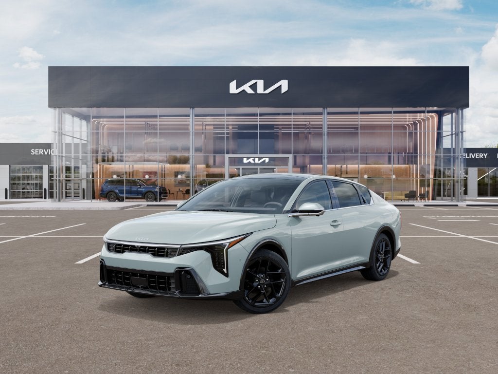 2025 Kia K4 GT-Line Turbo in Morning Haze — front three-quarter view