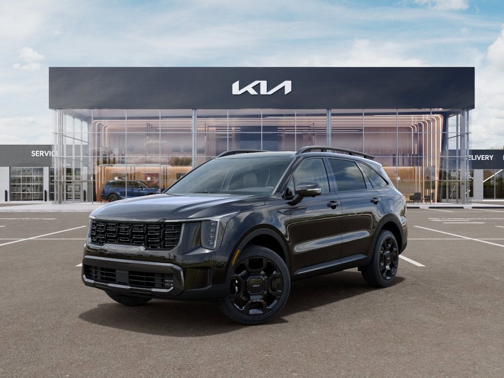 2026 Kia Sorento X-Line SX Prestige in Ebony Black — front three-quarter view