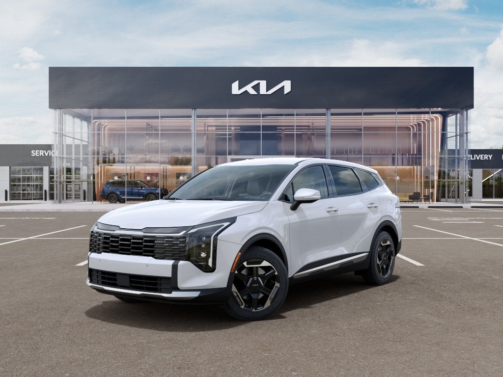 2026 Kia Sportage Hybrid S in Snow White Pearl — front three-quarter view